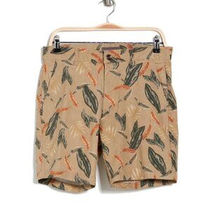 Slate Stone Mens Khaki Green Tropical Leaf Print Cotton Pockets Shorts Sz 30 New
